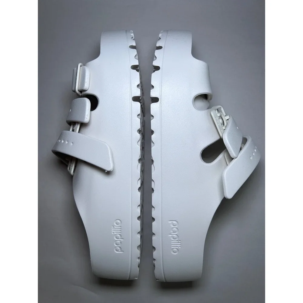 Papillio by Birkenstock White EVA Triple Strap Platform Slides Sandals Size 38